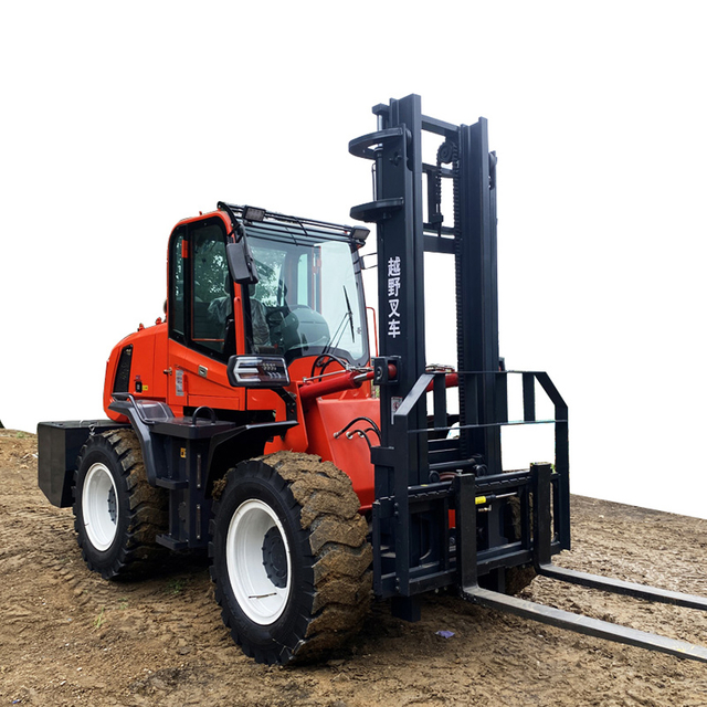 MINGYANG 3ton 5 Ton Rough Terrain Forklfits Lifting Equipment 4X4 Wheel Drive Rough Terrain Diesel Forklift კაბინით